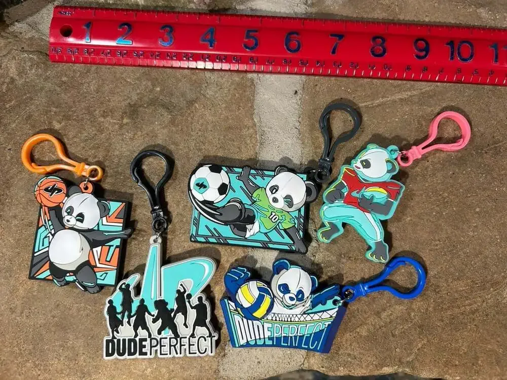 5 Dude Perfect Backpack Charm Keychain Panda Bear Soccer ,Football,Volleyball